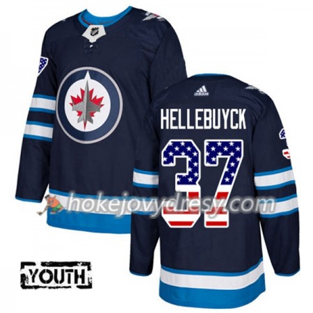 Dětské Hokejový Dres Winnipeg Jets Connor Hellebuyck 37 2017-2018 USA Flag Fashion Modrá Adidas Authentic